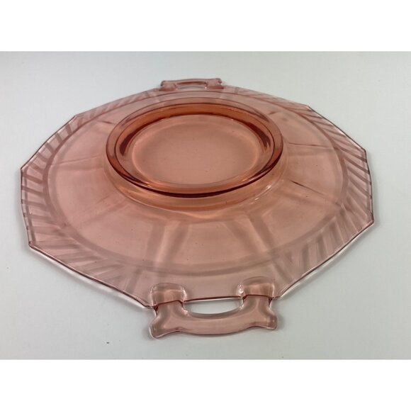 Vintage Pink Depression Glass Serving Tray With Handles Octagonal Shape Elegant - Picture 11 of 12
